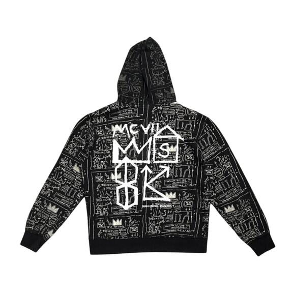★ Jean-Michel Basquiat All Over Print Black & White Graphic Hoodie ★ - Picture 1 of 7